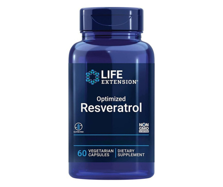 Supliment Alimentar Life Extension, Resveratrol optimizat, cu resveratrol si quercetina, 60 de tablete vegane, testate in labora