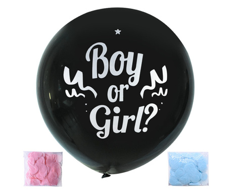 Léggömb fiú vagy lány, Ideális a gyermek nemének megismerésére, Rózsaszín és kék konfettit tartalmaz, 90 cm