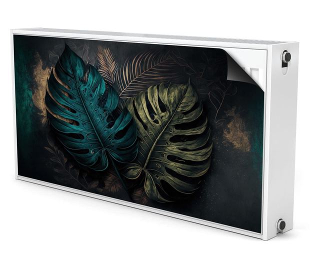 Magnet Muralo, decor radiator, abstractie, frunze de monstera pe un fundal intunecat, stil modern  110x60