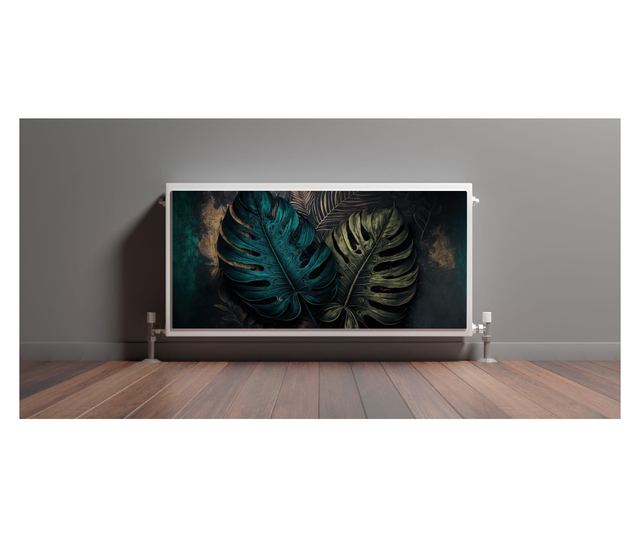 Magnet Muralo, decor radiator, abstractie, frunze de monstera pe un fundal intunecat, stil modern  110x60