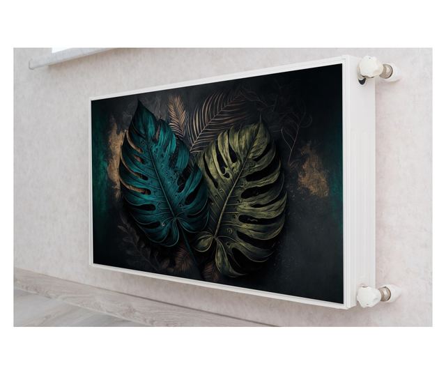 Magnet Muralo, decor radiator, abstractie, frunze de monstera pe un fundal intunecat, stil modern  110x60