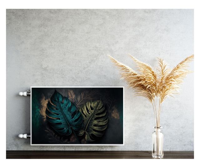 Magnet Muralo, decor radiator, abstractie, frunze de monstera pe un fundal intunecat, stil modern  110x60