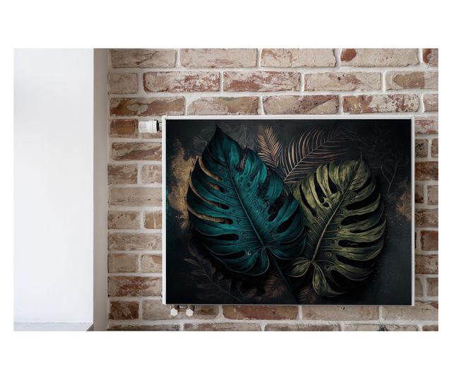 Magnet Muralo, decor radiator, abstractie, frunze de monstera pe un fundal intunecat, stil modern  110x60