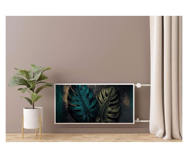 Magnet Muralo, decor radiator, abstractie, frunze de monstera pe un fundal intunecat, stil modern  110x60