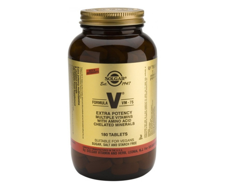 Solgar, Formula V, VM-75, vitamine multiple cu minerale chelatate, 180 de tablete