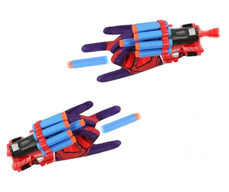 Комплект от две ръкавици за изстрелване на гъба SpiderMan с 14 вендузи, IdeallStore, червен