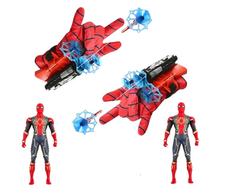 Két kesztyűből álló készlet tapadókorongokkal, madzaggal és Pókember figurával, IdeallStore®, piros