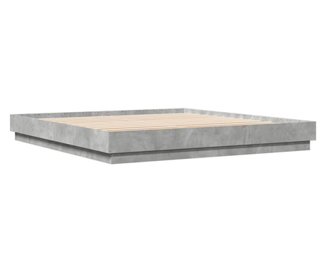 betonszürke szerelt fa ágykeret 200 x 200 cm