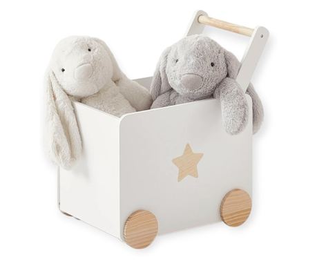 GINGER HOME Bela lesena škatla za igrače na kolesih (38x45x54 cm)
