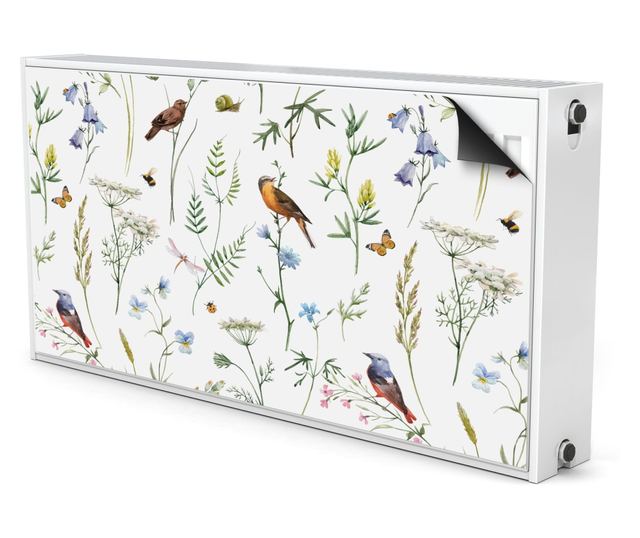 Magnet Muralo, decor radiator, Frunze delicate, natura pasari de camp  110x60