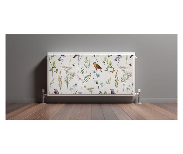 Magnet Muralo, decor radiator, Frunze delicate, natura pasari de camp  110x60