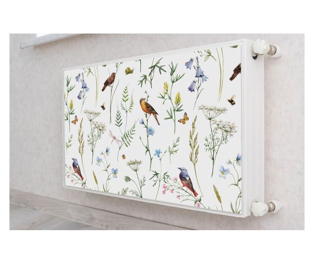 Magnet Muralo, decor radiator, Frunze delicate, natura pasari de camp  110x60