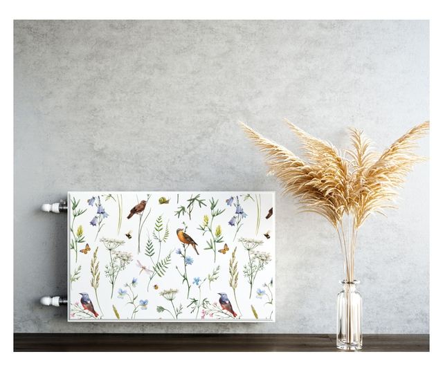 Magnet Muralo, decor radiator, Frunze delicate, natura pasari de camp  110x60