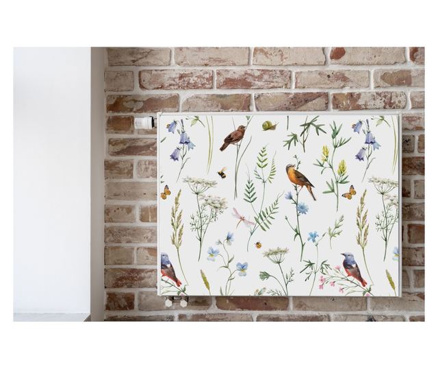 Magnet Muralo, decor radiator, Frunze delicate, natura pasari de camp  110x60