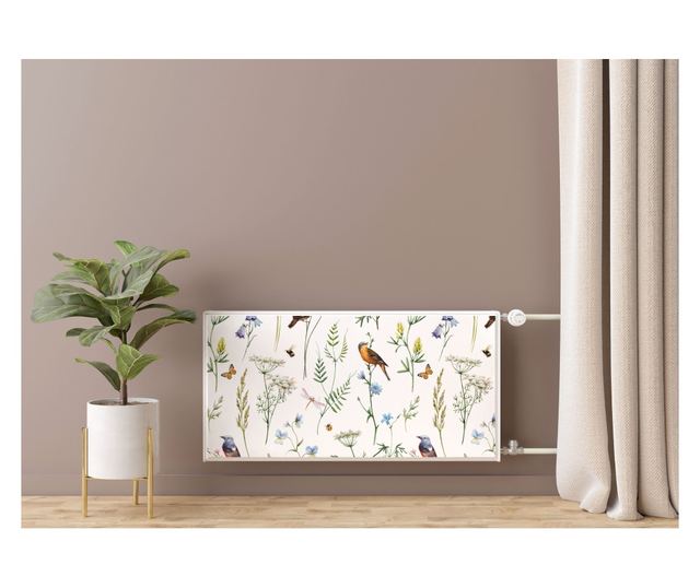 Magnet Muralo, decor radiator, Frunze delicate, natura pasari de camp  110x60