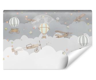 Fototapeta Dla Dzieci SAMOLOTY Balony Gwiazdy Styl Skandynawski  360x240cm