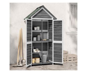 Γκρι Αποθήκη Εργαλείων Κήπου από Μασίφ Ξύλο Πεύκου 89x52.5x175 εκ.