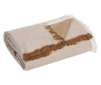 Cuvertura canapea doua locuri, cu model si aplicatii decorative, 230 x 180 cm, bej