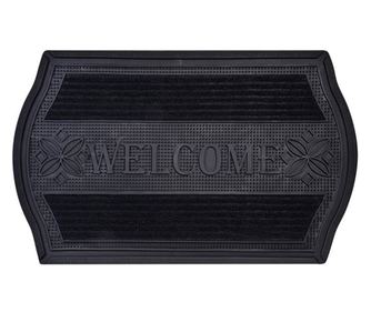Covoras negru pentru usa intrare, cu model in relief, cu mesaj, 75x45 cm