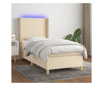 Легло с пружини, матрак и LED, кремаво, 100x200 см, текстил