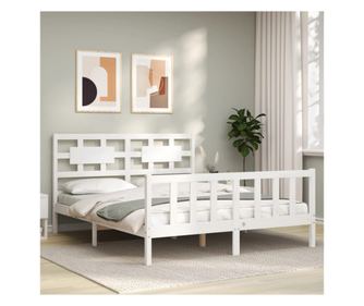 Рамка за легло с табла, бяла, 160х200 см, масивно дърво