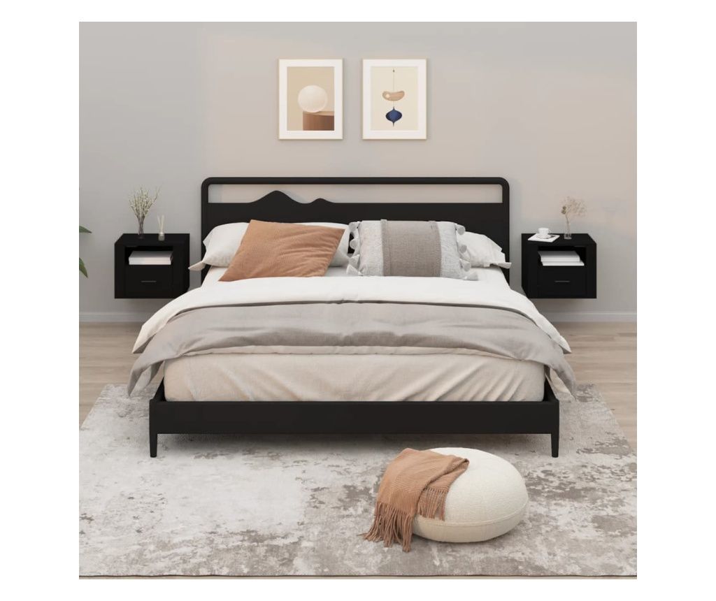 Noptiere de perete, 2 buc., negru, 50x36x40 cm