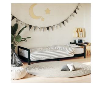 Παιδικό Κρεβάτι, Μαύρο, 90x190 εκ., Μασίφ Ξύλο Πεύκου