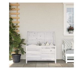 Κουτί Αποθήκευσης Κήπου Λευκό 99x49,5x58,5 εκ. Μασίφ Ξύλο Ελάτης