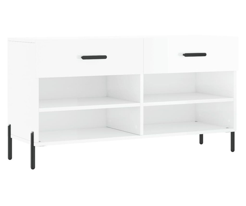 vidaXL Bancheta pantofar, alb extralucios, 102x35x55 cm, lemn compozit