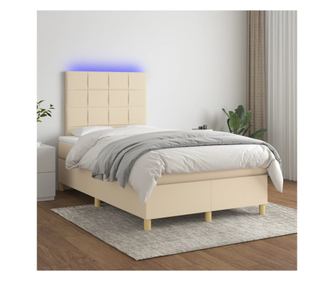Легло с пружини, матрак и LED, кремаво, 120x200 см, текстил