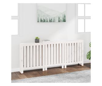 Параван за радиатор бял 210x21x85 см борово дърво масив