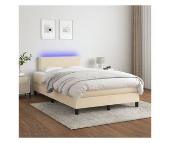 Легло с пружини, матрак и LED, кремаво, 120x200 см, текстил