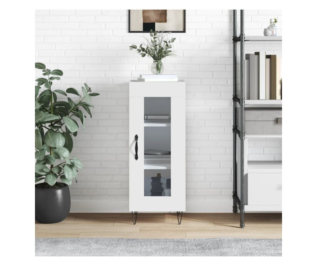 Servantă, alb extralucios, 34,5x34x90 cm, lemn compozit