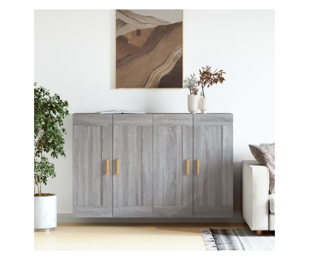 Dulapuri montate pe perete, 2 buc, gri Sonoma, lemn prelucrat