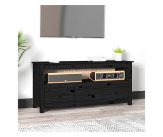 Comodă TV, negru, 114x35x52 cm, lemn masiv de pin