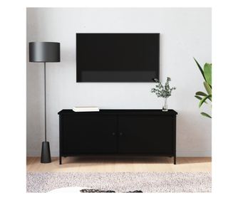 Fekete TV-szekrény ajtókkal, 102x35x45 cm, feldolgozott fa