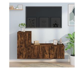 Set omar za TV, 2 kosa, dimljen hrast, obdelano leseno