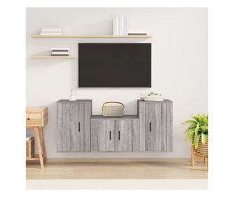 Set TV omare, 3 kosi, siva sonoma, obdelano leso