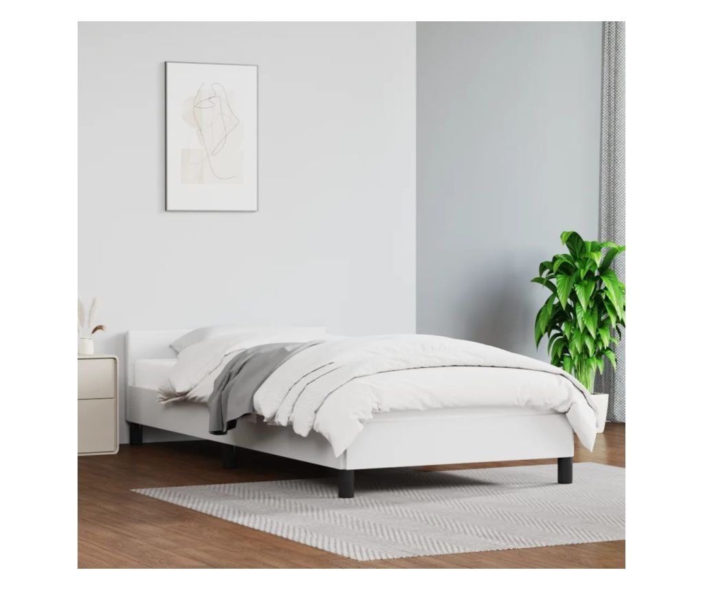 Krevet s uzglavljem, bijeli, 90x200 cm, eko koža