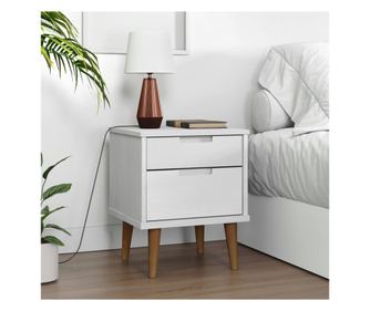 Κομοδίνο, λευκό, 40x35x48 εκ., μασίφ ξύλο πεύκου