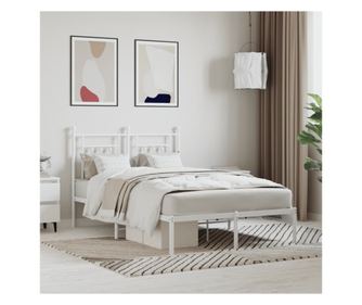 Rám postele kovový s čelem, bílý, 120x200 cm