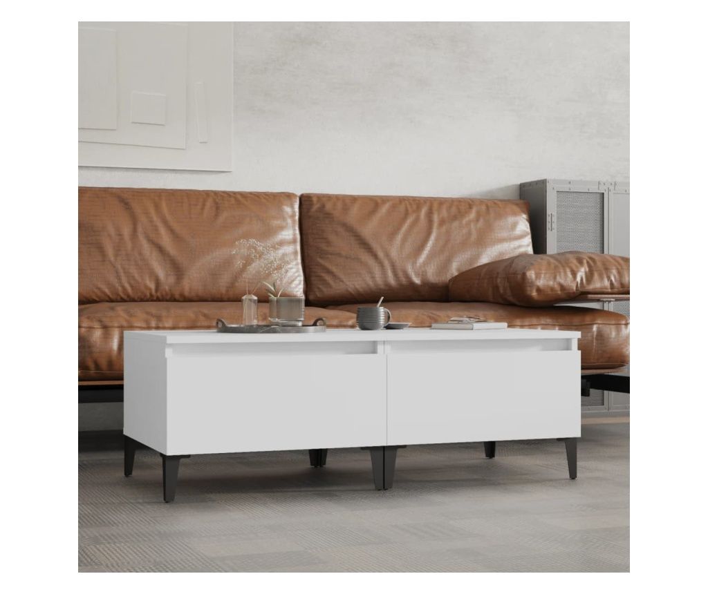 Mese laterale, 2 buc., alb, 50x46x35 cm, lemn compozit