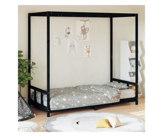 Παιδικό Κρεβάτι, Μαύρο, 90x190 εκ., Μασίφ Ξύλο Πεύκου