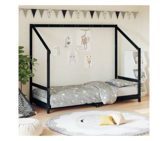 Παιδικό Κρεβάτι, Μαύρο, 80x200 εκ., Μασίφ Ξύλο Πεύκου