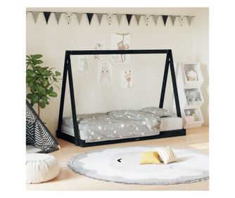 Παιδικό Κρεβάτι, Μαύρο, 80x160 εκ., Μασίφ Ξύλο Πεύκου