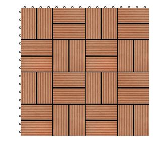 11 бр декинг плочки, WPC, 30x30 см, 1 кв.м., цвят тик