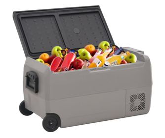 Prijenosni hladnjak s kotačima i ručkom 60 L, crno-sivi, PP & PE