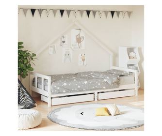 Krevet s ladicama za djecu, bijeli, 90x200 cm masivno borovo drvo