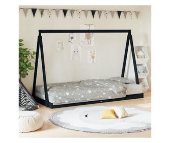 Παιδικό Κρεβάτι, Μαύρο, 90x190 εκ., Μασίφ Ξύλο Πεύκου