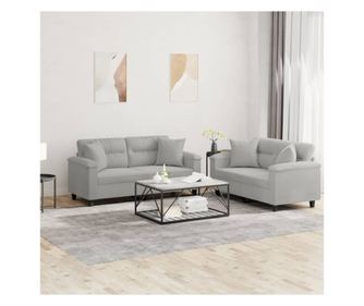 Комплект дивани с възглавници, 2 броя, светло сиво, микрофибър